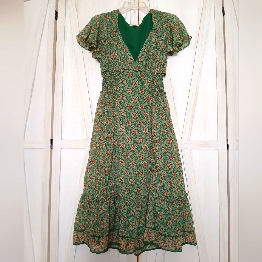 Max Studio Green Floral Midi Dress - S